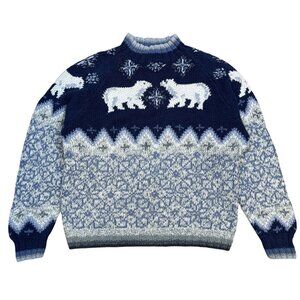 Vintage 90s Talbots Polar Bear Sweater Cotton Blend Chunky Fair Isle Cottagecore